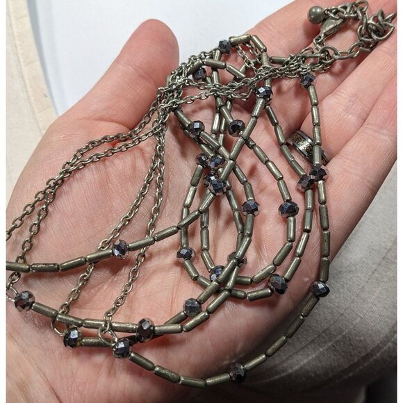 Elegant Glam Multilayer Metal And Glass Silver Tone Beaded Necklace - Picture 7 of 8